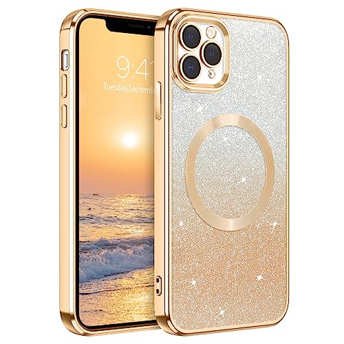 DUEDUE iPhone 11 Pro Hülle Glitzer 5.8'', Hülle iPhone 11 Pro Handyhülle Glitzer mit Magnetische Stoßfeste Schutzhülle Soft TPU für iPhone 11 Pro Hülle Magnetische 5.8" Gold von DUEDUE