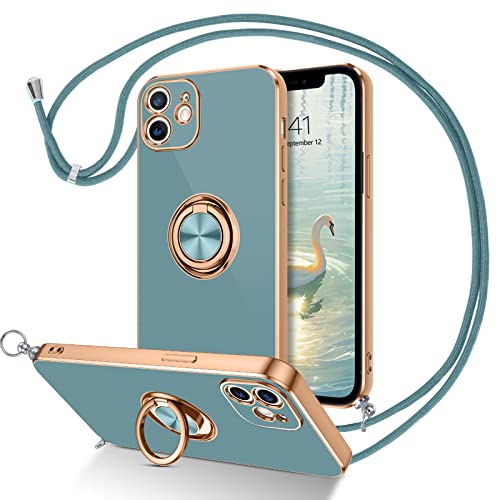 DUEDUE für iPhone 12 Hülle mit Band, Handykette iPhone 12 Handyhülle mit Band 360 Grad Ring Stoßfeste Schutzhülle Soft Silikon TPU für iPhone 12 Hülle Mit Ring 6.1'' Grau von DUEDUE