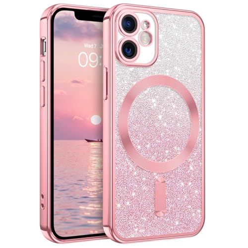 DUEDUE iPhone 12 Mini Hülle Glitzer 5.4'', Hülle iPhone 12 Mini Handyhülle Glitzer mit Mag-Safe Magnetische Stoßfeste Schutzhülle Soft TPU für iPhone 12 Mini Hülle Mag-Safe Magnetische 5.4" Rosa von DUEDUE