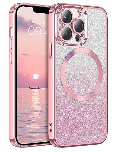 DUEDUE für iPhone 12 Pro Max Hülle Glitzer 6.7'', iPhone 12 Pro Max Handyhülle Glitzer mit Magnetische Stoßfeste Schutzhülle Soft TPU für iPhone 12 Pro Max Hülle Mag-Safe 6.7" Rosa von DUEDUE