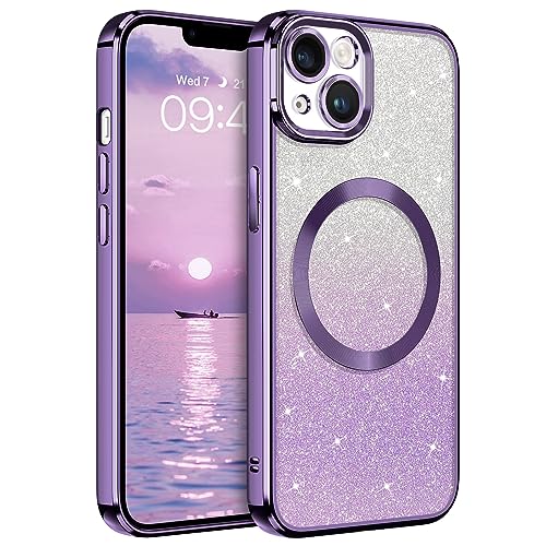 DUEDUE iPhone 13 Hülle Glitzer 6.1'', Hülle iPhone 13 Handyhülle Glitzer mit Mag-Safe Magnetische Stoßfeste Schutzhülle Soft TPU für iPhone 13 Hülle Mag-Safe Magnetische 6.1" Lila von DUEDUE