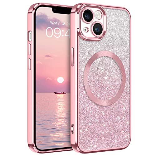 DUEDUE iPhone 14 Hülle Glitzer 6.1'', Hülle iPhone 14 Handyhülle Glitzer mit Mag-Safe Magnetische Stoßfeste Schutzhülle Soft TPU für iPhone 14 Hülle Mag-Safe Magnetische 6.1" Rosa von DUEDUE