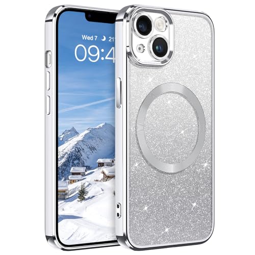 DUEDUE iPhone 14 Hülle Glitzer 6.1'', Hülle iPhone 14 Handyhülle Glitzer mit Mag-Safe Magnetische Stoßfeste Schutzhülle Soft TPU für iPhone 14 Hülle Mag-Safe Magnetische 6.1" Silber von DUEDUE