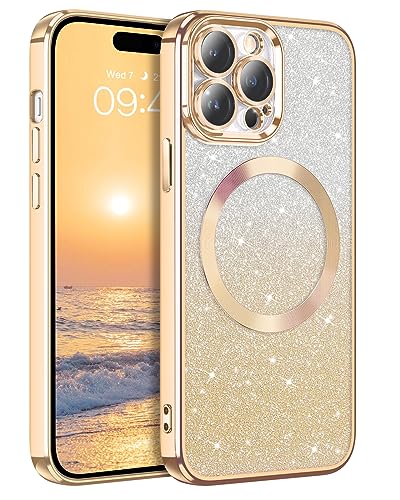 DUEDUE iPhone 14 Pro Max Hülle Glitzer 6.7'', Hülle iPhone 14 Pro Max Handyhülle Glitzer mit Magnetische Stoßfeste Schutzhülle Soft TPU für iPhone 14 Pro Max Hülle Mag-Safe 6.7" Gold von DUEDUE