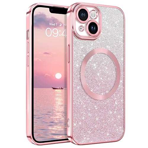 DUEDUE iPhone 15 Hülle Glitzer 6.1'', Hülle iPhone 15 Handyhülle Glitzer mit Mag-Safe Magnetische Stoßfeste Schutzhülle Soft TPU für iPhone 15 Hülle Mag-Safe Magnetische 6.1" Rosa von DUEDUE