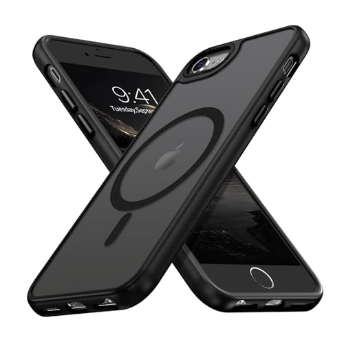 DUEDUE iPhone 8 Hülle Mag-Safe, Hülle iPhone 7 Handyhülle Mag-Safe Kamerahalterung Stoßfeste Schutzhülle Magnetische Soft Silikon TPU für iPhone 7/8/SE(2020)/SE(2022) Hülle Magnetische Schwarz von DUEDUE
