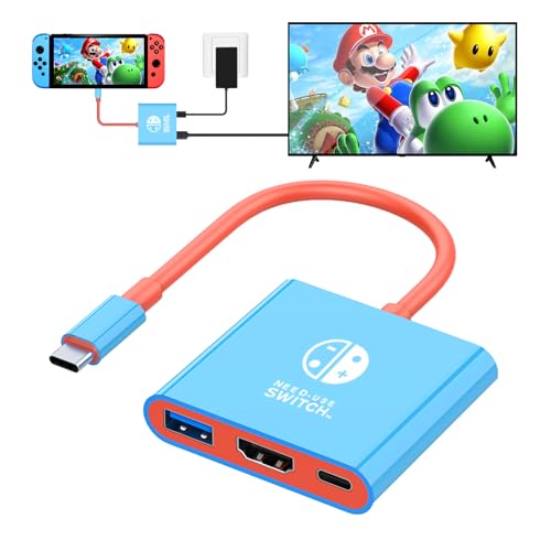 DUEQID USB C auf HDMI Adapter für NS Switch/OLED, Dock 3 in 1 TV Switch Adapter mit 4K HDMI Kabel, 100W Typ C Aufladung, kompatibel mit NS Switch/OLED, Steam Deck, Smartphones, PC von DUEQID