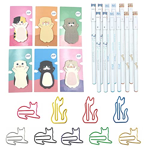 DUGYIRS 225 Stück Katze Briefpapier Set Kreative Katze Gel Stift Nette Katze Haftnotizen Katze Büroklammer Papier Memo Clips für Katze Liebhaber Zuhause Büro Schule Frauen Kinder Geschenke von DUGYIRS