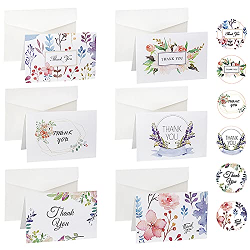 DUGYIRS Dankeskarten 48er Pack Grußkarten ​Klein Danke Postkarten Multipack mit Aufkleber und Umschläge für Geburtstag Hochzeit Abschluss Mütter Tag（10.5cm x 14 cm） von DUGYIRS