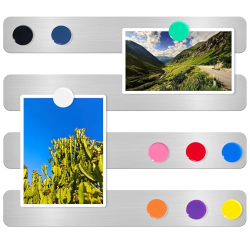 DUJEQM Magnettafel Memoboard Magnetwand Selbstklebend Magnetleiste, 30.77x4.77cm Edelstahl Metalltafel Magnetstreifen Magnetboard mit 10 Magnete für Büro Küche Pinnwand Dokumente Kühlschrank, 4 Stück von DUJEQM
