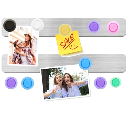 DUJEQM Magnettafel Memotafel Magnetwand Pinnwand Magnetisch Selbstklebend Magnetleiste Memoboard Edelstahl Metallband Magnetleisten Magnetboard mit 7 Magnete für Büro Fotos Fotowand Dokumente 2 Stück von DUJEQM