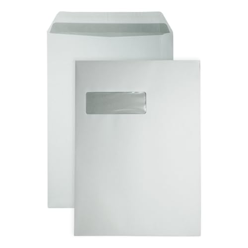 DULA - C4 Briefumschläge DIN A4 weiß - Fenster links - 229 x 324 mm - 50 Stück - Selbstklebend mit Klebestreifen - 120 Gramm von DULA