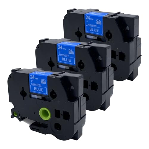 DULA Etikettenband - Kompatibel mit Brother P-Touch Tze-555 - 3 Stück - Weiß auf blau - 24mm x 8m von DULA