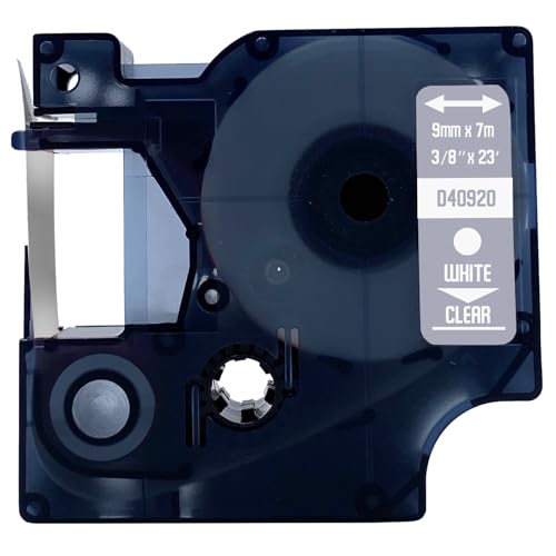 DULA-Etikettenband - Kompatibel mit Dymo D1 40920 - 1 Stück - Weiß auf transparent - 9mm x 7m von DULA
