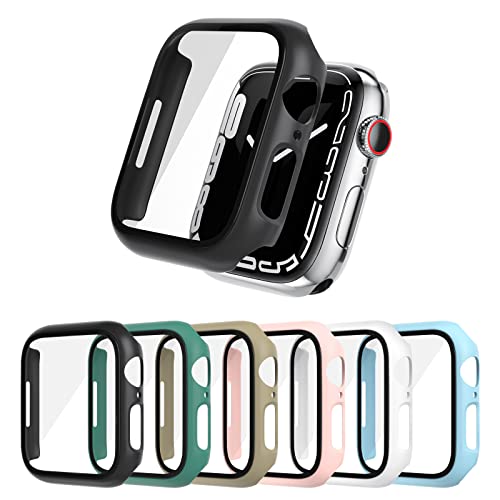 DULIPING 6er-Pack Displayschutzfolie für Apple Watch Series 9/8/7 41 mm, Harte PC-Hülle mit gehärtetem Glas, Rundum-Schutzhülle, kompatibel mit iWatch Series 9/8/7 41 mm Zubehör von DULIPING