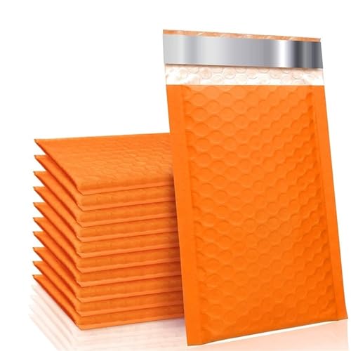 Blasenbeutel 50 Stück orangefarbene, gepolsterte Poly-Blasen-Versandumschläge for Versandtaschen, Geschenkverpackungen, selbstklebende Luftpolstertaschen (Color : Orange, Size : 15 * 18cm) von DUNSBY