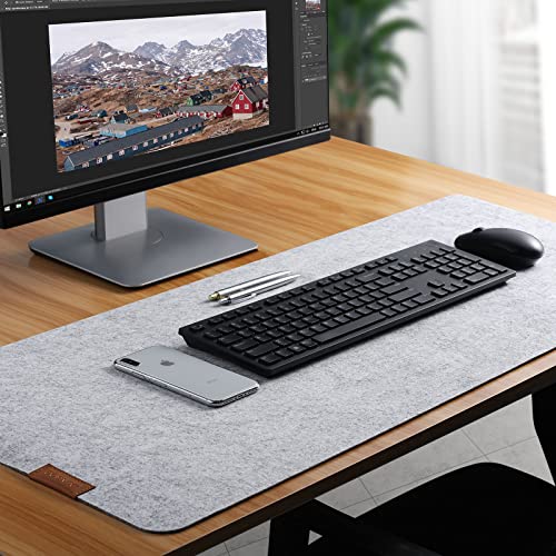 Schreibtischunterlage Filz | 100X40cm | Rutschfester Desk Mat | Filz - Mauspad Groß | Office-Desktopschutz | Schreibtischmatte für Büro und Zuhause (hellgrau) von DUNSOO