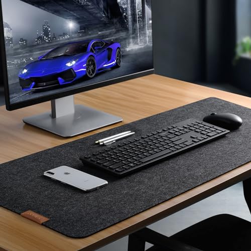 Schreibtischunterlage Filz | 100X40cm | Rutschfester Desk Mat | Filz - Mauspad Groß | Office-Desktopschutz | Schreibtischmatte für Büro und Zuhause (dunkelgrau) von DUNSOO