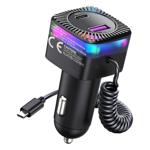 280W USB C Auto Ladegerät Adapter mit Federkabel Buntes Licht PD 30W 3 in 1 Super Schnelle Aufladung für MacBook Samsung Telefon 280W USB C Auto Ladegerät Adapter mit Federkabel Buntes Licht PD 30W 3 in 1 Super Schnelle Aufladung für MacBook Samsung Telefon von DUOBAGMA