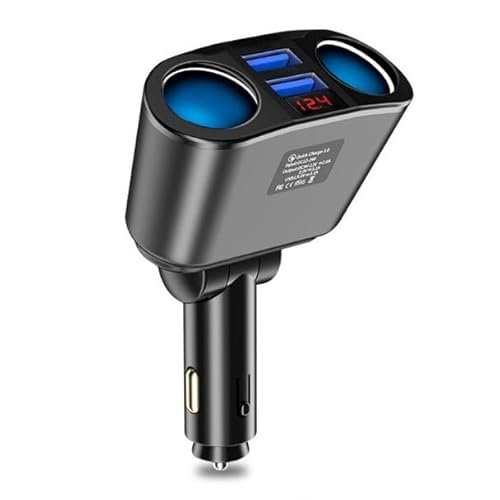 KFZ Ladegerät Verteiler,Auto Ladegerät Zigarettenanzünder Adapter,mit 2 Steckdosen Dual USB Ports Autoladegerät mit LED Spannungsanzeige von DUOBAGMA