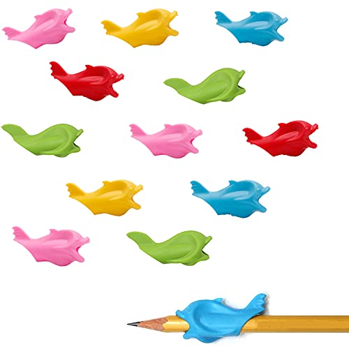 12 Stücke Schreibhilfe Grip, Bleistift Griffe für Kinder, Schreibhilfe Bleistift Halter, Silikon Schreibhilfe Grip, für Kinder Studenten Erwachsene Silikon Stift Griffkorrektor (Zufällige Farbe) von DUOHERESHUI