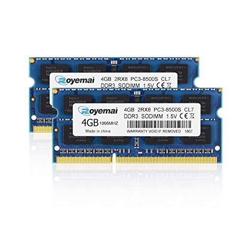 8GB Kit (2x4GB) PC3-8500 DDR3 1066MHz RAM 2Rx8 4GB 204pin SO-DIMM 1.5V CL7 Arbeitsspeicher Upgrade für MacBook, MacBook Pro, iMac, Mac Mini von DUOMEIQI