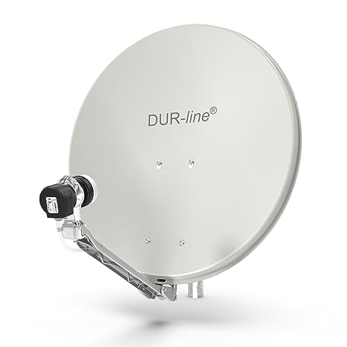 DUR-line 1 Teilnehmer Set - Qualitäts-Alu-Satelliten-Komplettanlage - Select 60cm/65cm Spiegel/Schüssel Hellgrau + Single LNB - für 1 Receiver/TV [Neuste Technik, DVB-S2, 4K, 3D] von DUR-line
