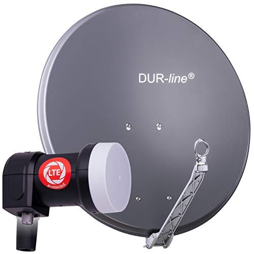 DUR-line 1 Teilnehmer Set - Qualitäts-Alu-Satelliten-Komplettanlage - Select 75cm/80cm Spiegel/Schüssel Anthrazit + Single LNB - für 1 Receiver/TV [Neuste Technik, DVB-S2, 4K, 3D] von DUR-line