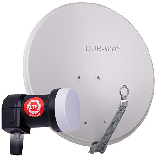 DUR-line 1 Teilnehmer Set - Qualitäts-Alu-Satelliten-Komplettanlage - Select 75cm/80cm Spiegel/Schüssel Hellgrau + Single LNB - für 1 Receiver/TV [Neuste Technik, DVB-S2, 4K, 3D] von DUR-line