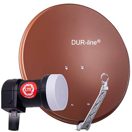 DUR-line 1 Teilnehmer Set - Qualitäts-Alu-Satelliten-Komplettanlage - Select 75cm/80cm Spiegel/Schüssel Rot + Single LNB - für 1 Receiver/TV [Neuste Technik, DVB-S2, 4K, 3D] von DUR-line