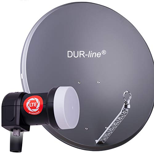 DUR-line 1 Teilnehmer Set - Qualitäts-Alu-Satelliten-Komplettanlage - Select 85cm/90cm Spiegel/Schüssel Anthrazit + Single LNB - für 1 Receiver/TV [Neuste Technik, DVB-S2, 4K, 3D] von DUR-line
