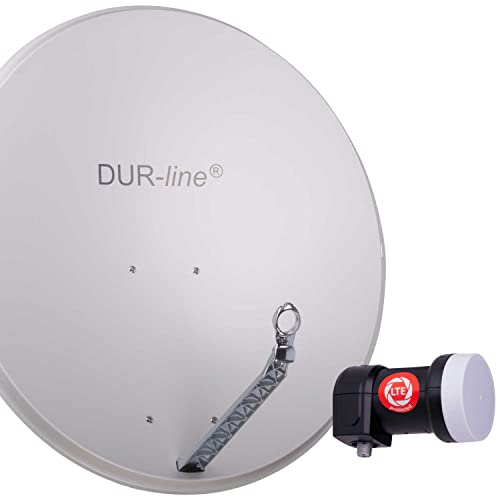 DUR-line 1 Teilnehmer Set - Qualitäts-Alu-Satelliten-Komplettanlage - Select 85cm/90cm Spiegel/Schüssel Hellgrau + Single LNB - für 1 Receiver/TV [Neuste Technik, DVB-S2, 4K, 3D] von DUR-line
