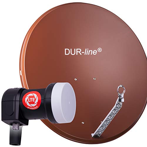 DUR-line 1 Teilnehmer Set - Qualitäts-Alu-Satelliten-Komplettanlage - Select 85cm/90cm Spiegel/Schüssel Rot + Single LNB - für 1 Receiver/TV [Neuste Technik, DVB-S2, 4K, 3D] von DUR-line