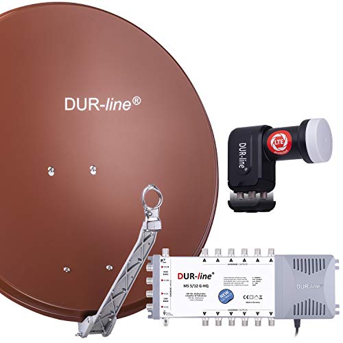 DUR-line 12 Teilnehmer Set - Qualitäts-Alu-Satelliten-Komplettanlage - Select 75cm/80cm Spiegel/Schüssel Rot + Multischalter + LNB - für 12 Receiver/TV [Neuste Technik, DVB-S2, 4K, 3D] von DUR-line