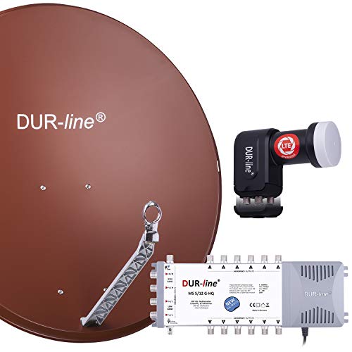 DUR-line 12 Teilnehmer Set - Qualitäts-Alu-Satelliten-Komplettanlage - Select 85cm/90cm Spiegel/Schüssel Rot + Multischalter + LNB - für 12 Receiver/TV [Neuste Technik, DVB-S2, 4K, 3D] von DUR-line