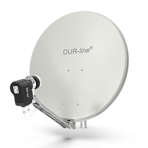 DUR-line 2 Teilnehmer Set - Qualitäts-Alu-Satelliten-Komplettanlage - Select 60cm/65cm Spiegel/Schüssel Hellgrau + Twin LNB - für 2 Receiver/TV [Neuste Technik, DVB-S2, 4K, 3D] von DUR-line