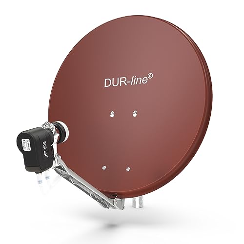 DUR-line 2 Teilnehmer Set - Qualitäts-Alu-Satelliten-Komplettanlage - Select 60cm/65cm Spiegel/Schüssel Rot + Twin LNB - für 2 Receiver/TV [Neuste Technik, DVB-S2, 4K, 3D] von DUR-line