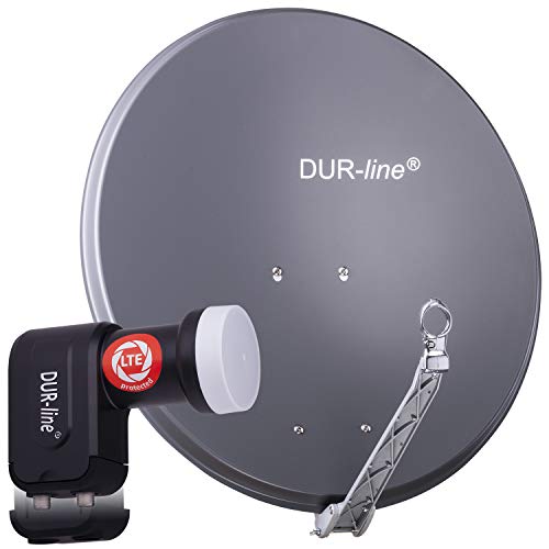 DUR-line 2 Teilnehmer Set - Qualitäts-Alu-Satelliten-Komplettanlage - Select 75cm/80cm Spiegel/Schüssel Anthrazit + Twin LNB - für 2 Receiver/TV [Neuste Technik, DVB-S2, 4K, 3D] von DUR-line