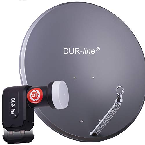 DUR-line 2 Teilnehmer Set - Qualitäts-Alu-Satelliten-Komplettanlage - Select 85cm/90cm Spiegel/Schüssel Anthrazit + Twin LNB - für 2 Receiver/TV [Neuste Technik, DVB-S2, 4K, 3D] von DUR-line