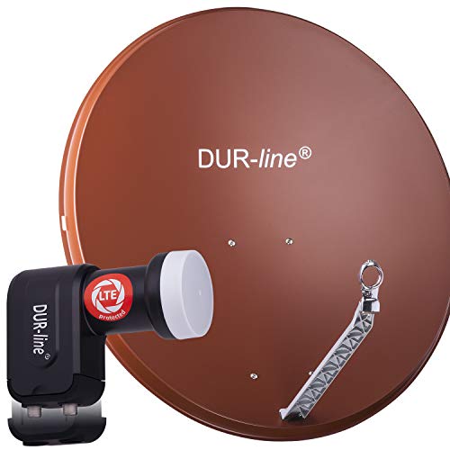 DUR-line 2 Teilnehmer Set - Qualitäts-Alu-Satelliten-Komplettanlage - Select 85cm/90cm Spiegel/Schüssel Rot + Twin LNB - für 2 Receiver/TV [Neuste Technik, DVB-S2, 4K, 3D] von DUR-line