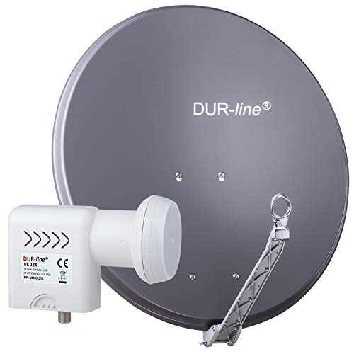 DUR-line 24 Teilnehmer Unicable-Set - Qualitäts-Alu-Satelliten-Komplettanlage - Select 75cm/80cm Spiegel/Schüssel Anthrazit + Unicable LNB(UK 124) - für 24 Receiver/TV [Neuste Technik, DVB-S2, 4K, 3D] von DUR-line