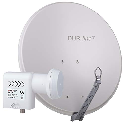 DUR-line 24 Teilnehmer Unicable-Set - Qualitäts-Alu-Satelliten-Komplettanlage - Select 75cm/80cm Spiegel/Schüssel Hellgrau + Unicable LNB(UK 124) - für 24 Receiver/TV [Neuste Technik, DVB-S2, 4K, 3D] von DUR-line