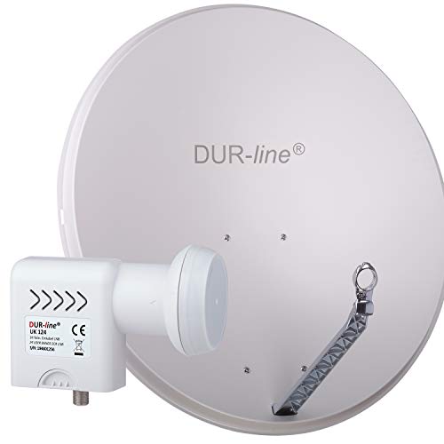 DUR-line 24 Teilnehmer Unicable-Set - Qualitäts-Alu-Satelliten-Komplettanlage - Select 85cm/90cm Spiegel/Schüssel Hellgrau + Unicable LNB(UK 124) - für 24 Receiver/TV [Neuste Technik, DVB-S2, 4K, 3D] von DUR-line