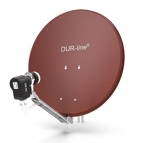 DUR-line 4 Teilnehmer Set - Qualitäts-Alu-Satelliten-Komplettanlage - Select 60cm/65cm Spiegel/Schüssel Rot + Quad LNB - für 4 Receiver/TV [Neuste Technik, DVB-S2, 4K, 3D] von DUR-line