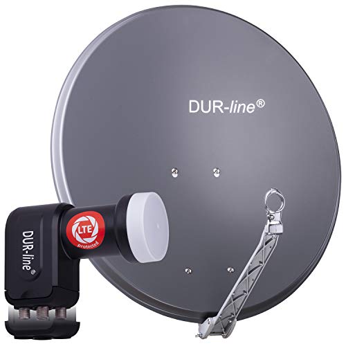 DUR-line 4 Teilnehmer Set - Qualitäts-Alu-Satelliten-Komplettanlage - Select 75cm/80cm Spiegel/Schüssel Anthrazit + Quad LNB - für 4 Receiver/TV [Neuste Technik, DVB-S2, 4K, 3D] von DUR-line