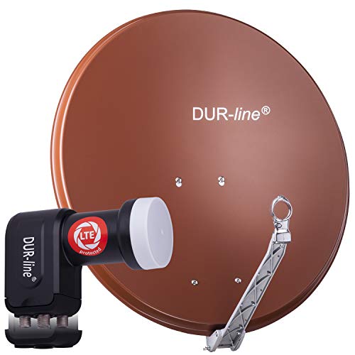 DUR-line 4 Teilnehmer Set - Qualitäts-Alu-Satelliten-Komplettanlage - Select 75cm/80cm Spiegel/Schüssel Rot + Quad LNB - für 4 Receiver/TV [Neuste Technik, DVB-S2, 4K, 3D] von DUR-line