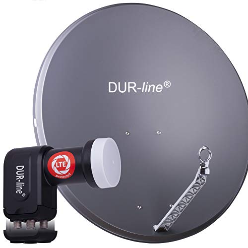 DUR-line 4 Teilnehmer Set - Qualitäts-Alu-Satelliten-Komplettanlage - Select 85cm/90cm Spiegel/Schüssel Anthrazit + Quad LNB - für 4 Receiver/TV [Neuste Technik, DVB-S2, 4K, 3D] von DUR-line