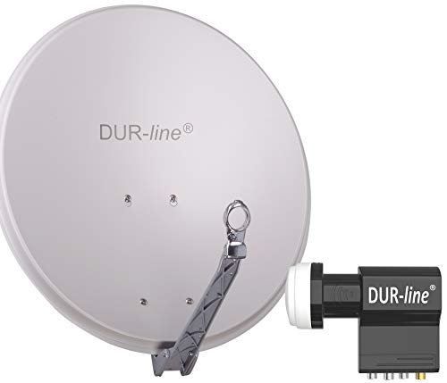 DUR-line 6 Teilnehmer Unicable-Set - Qualitäts-Alu-Satelliten-Komplettanlage - Select 60cm/65cm Spiegel/Schüssel Hellgrau + Unicable LNB(UK 104) - für 6 Receiver/TV [Neuste Technik, DVB-S2, 4K, 3D] von DUR-line