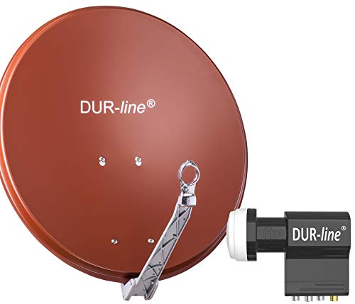 DUR-line 6 Teilnehmer Unicable-Set - Qualitäts-Alu-Satelliten-Komplettanlage - Select 60cm/65cm Spiegel/Schüssel Rot + Unicable LNB(UK 104) - für 6 Receiver/TV [Neuste Technik, DVB-S2, 4K, 3D] von DUR-line