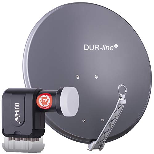 DUR-line 8 Teilnehmer Set - Qualitäts-Alu-Satelliten-Komplettanlage - Select 75cm/80cm Spiegel/Schüssel Anthrazit + Octo LNB - für 8 Receiver/TV [Neuste Technik, DVB-S2, 4K, 3D] von DUR-line